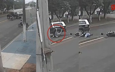 Vídeo mostra momento em que motociclista é atropelado e roda de caminhonete passa sobre seu tronco em RO